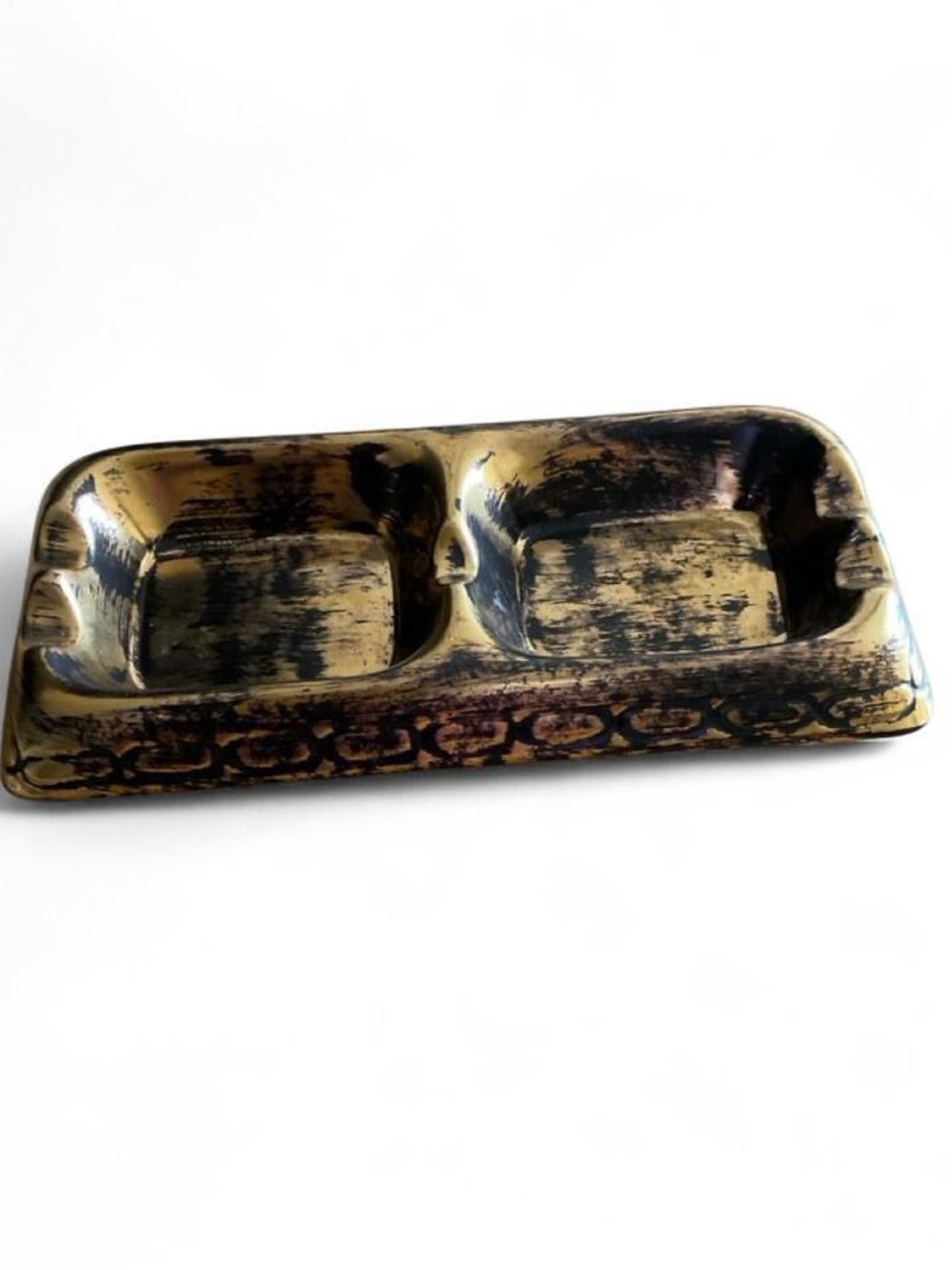 Vintage Stangl Mid Century Black Gold Double Tray